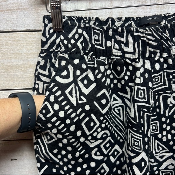 Tahari Linen Pants Womens Medium Black White Wide Leg‎ Elastic Waist Pockets - Picture 3 of 9